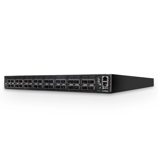 NVIDIA MSN4700-WS2FC Spectrum-3 based 400GbE 1U Open Ethernet Switch with Cumulus Linux, 32 QSFPDD ports, 2 Power Supplies (AC), x86 CPU, standard depth, P2C airflow, Rail Kit, with 3-year Service SFPS